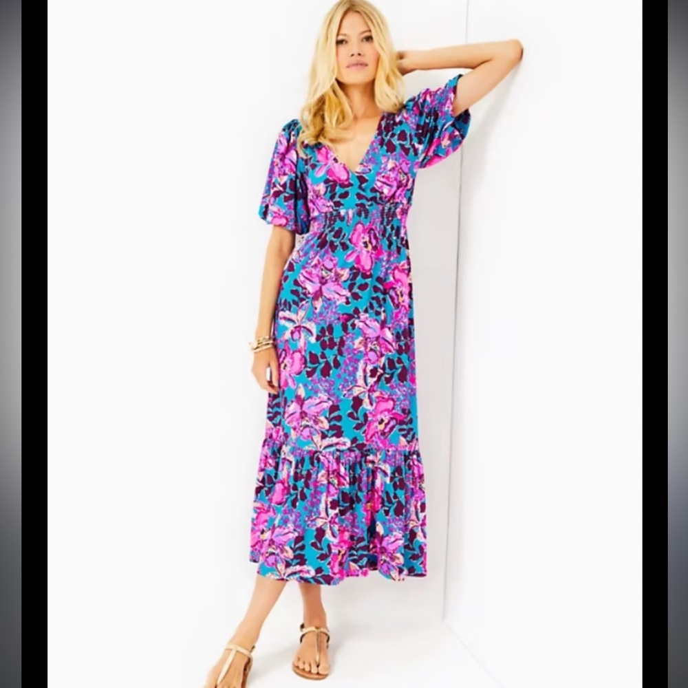 NWT Lilly Pulitzer Holloway Elbow Sleeve Blue Rhapsody Orchid You Not S